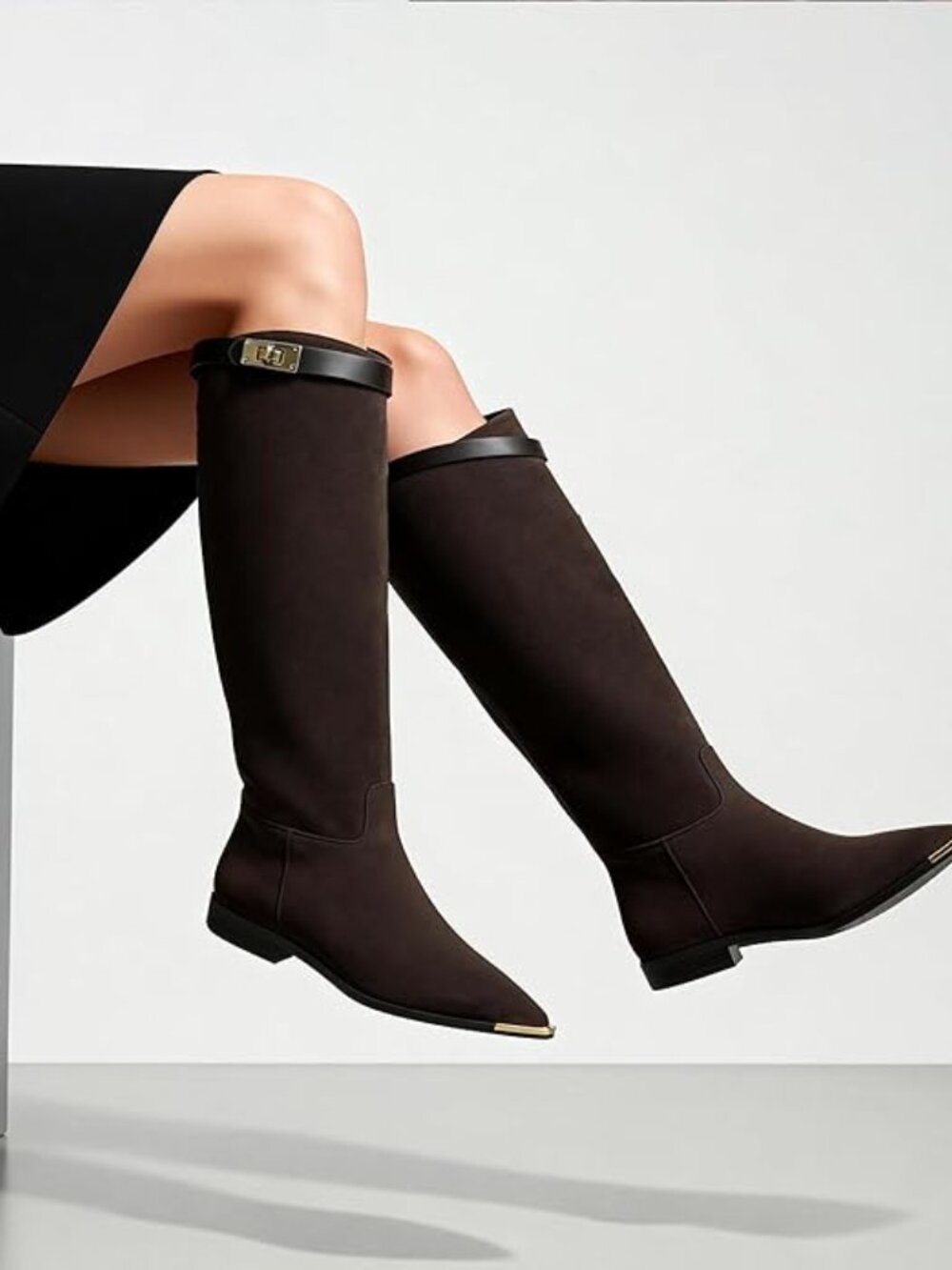 Wide Calf Faux Suede Pointed Toe Boots